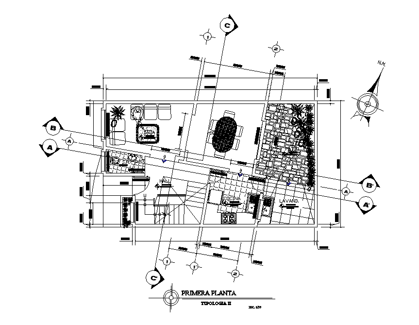60 Square Meter House Center Line Plan AutoCAD Drawing DWG File