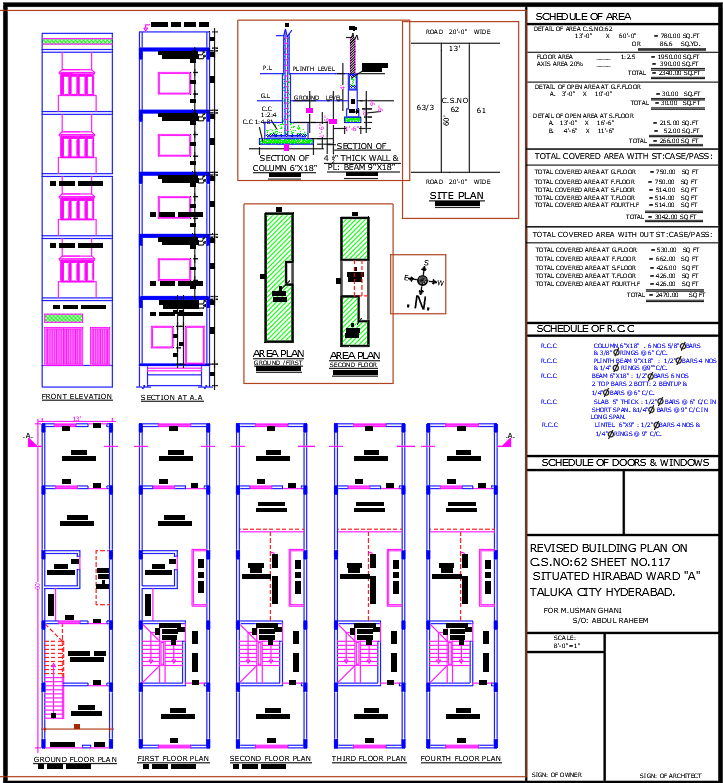 60'x13' Residential House Plan with Sections & Elevations