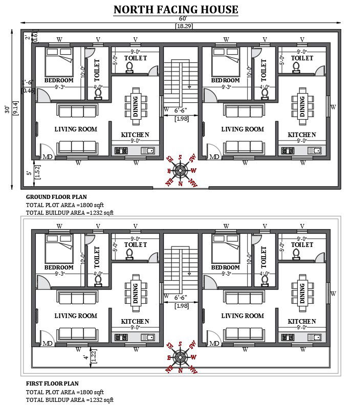 60'X30' FREE Low-rise residential building plan as per vastu shastra is given in this FREE 2D Autocad drawing file. Download now.