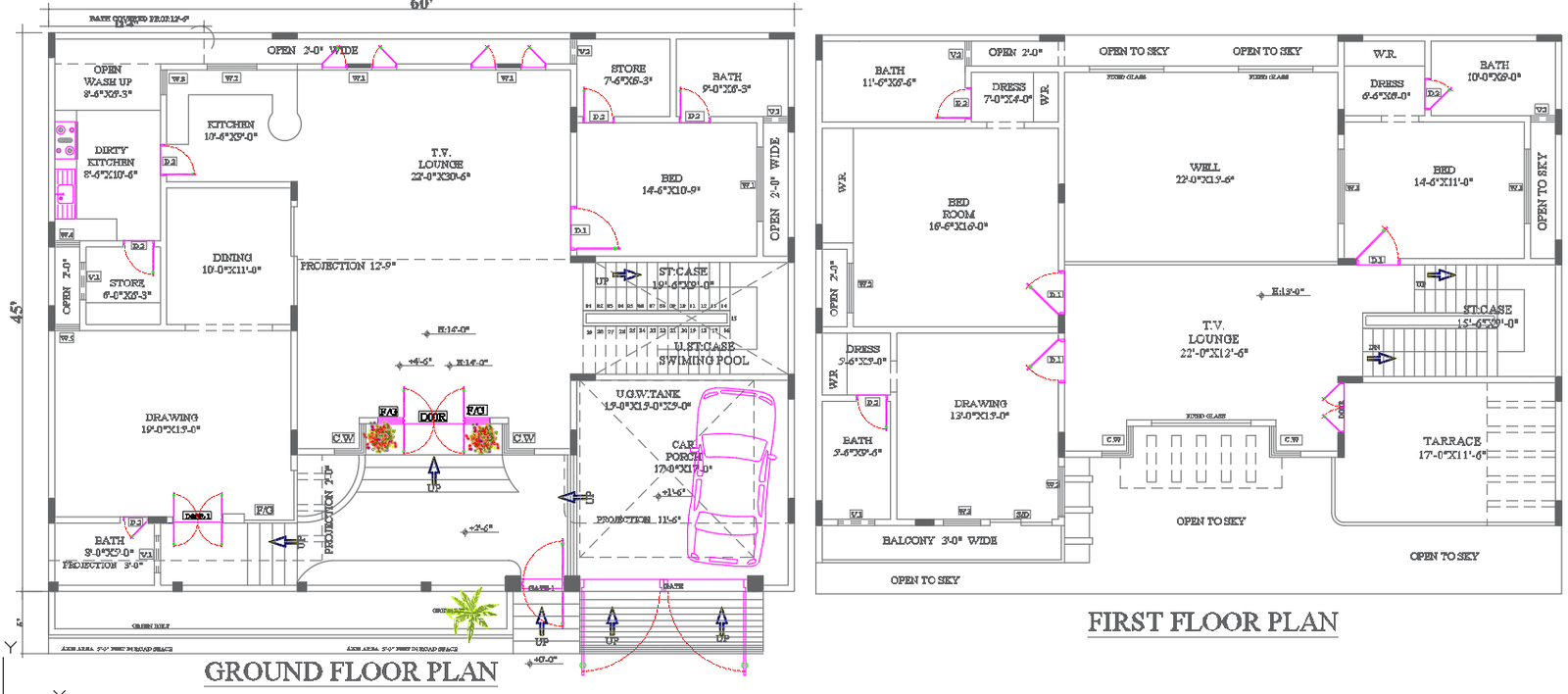 4 Bedroom House Plan 60x40 Feet AutoCAD DWG Design