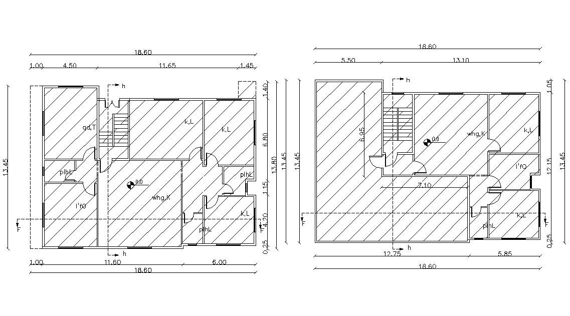 60' X 45' FT (2700 SQ FT) Duplex Apartment Architecture CAD Drawing