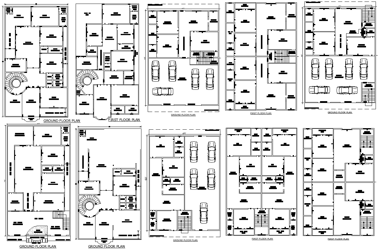 60' X 45' House Plan with 4 Car Parking | AutoCAD DWG File