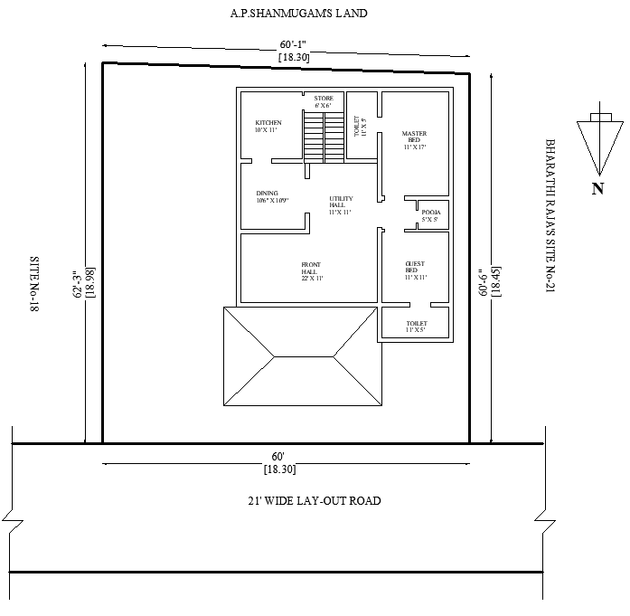 60'X 62' north-facing 2 bhk single story house plan is available in this DWG CAD file.Download Autocad DWG and PDF file format
