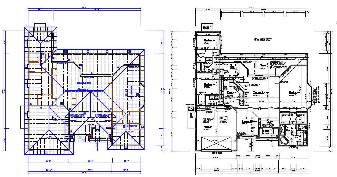 60'X64' Single Storey House Layout Plan Drawing DWG File