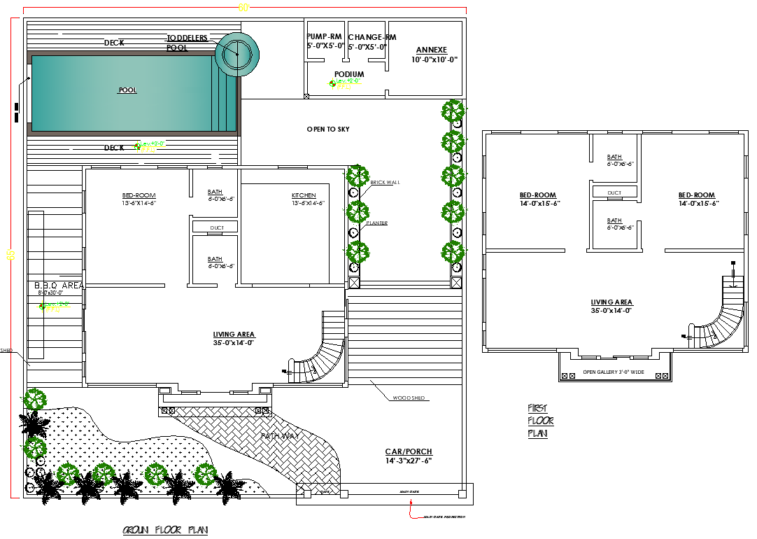 60x65 Mixed-Use Building DWG File with Double Storey Plan