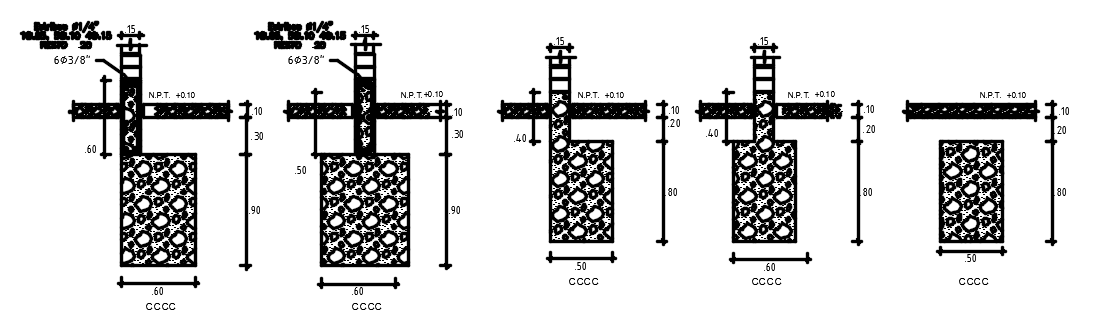 60cm and 50cm length of the foundation section view