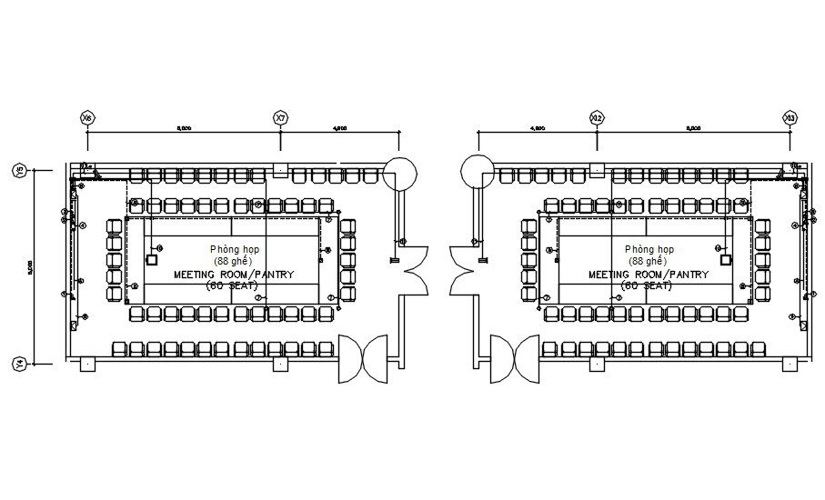 60 seater meeting room design in detail AutoCAD drawing, dwg file, CAD file