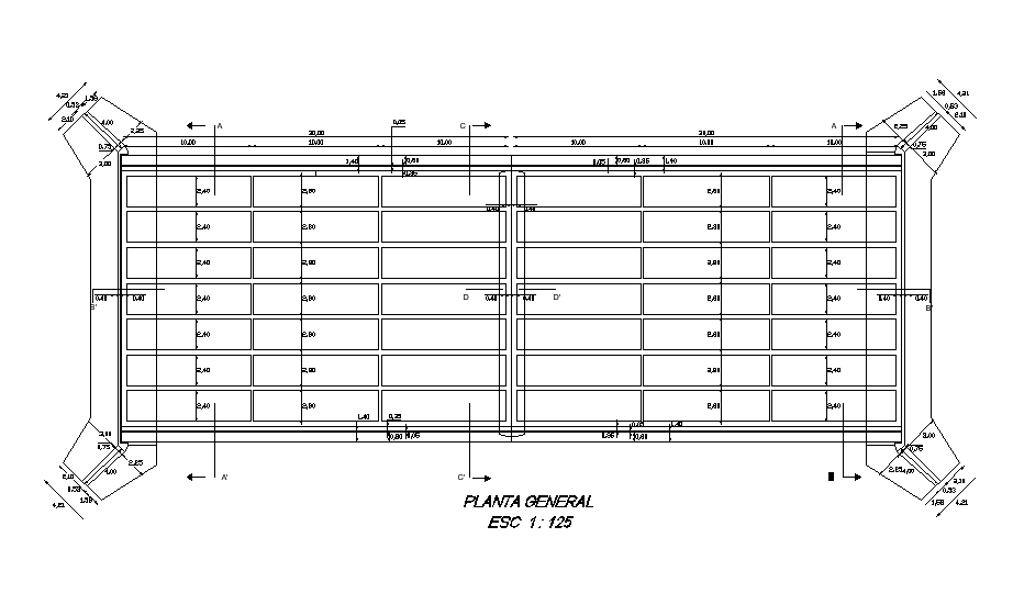 60x20m bridge plan is given in this Autocad drawing file. Download the Autocad file.