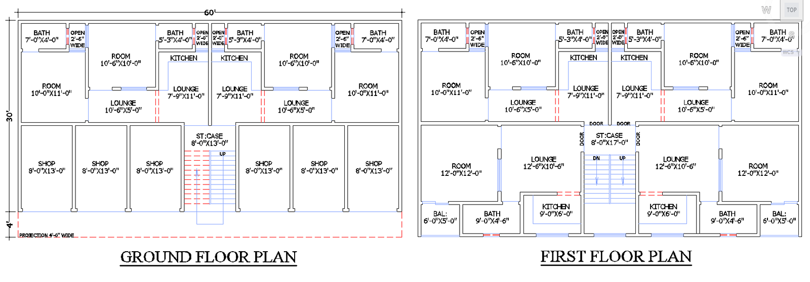 60x34-74 residential and commercial building in AutoCAD File