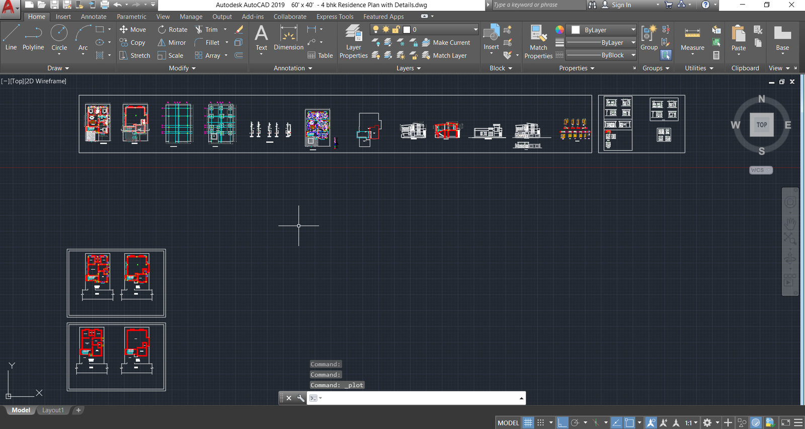 60' x 40' - 4bhk Residential Plan with Full Details