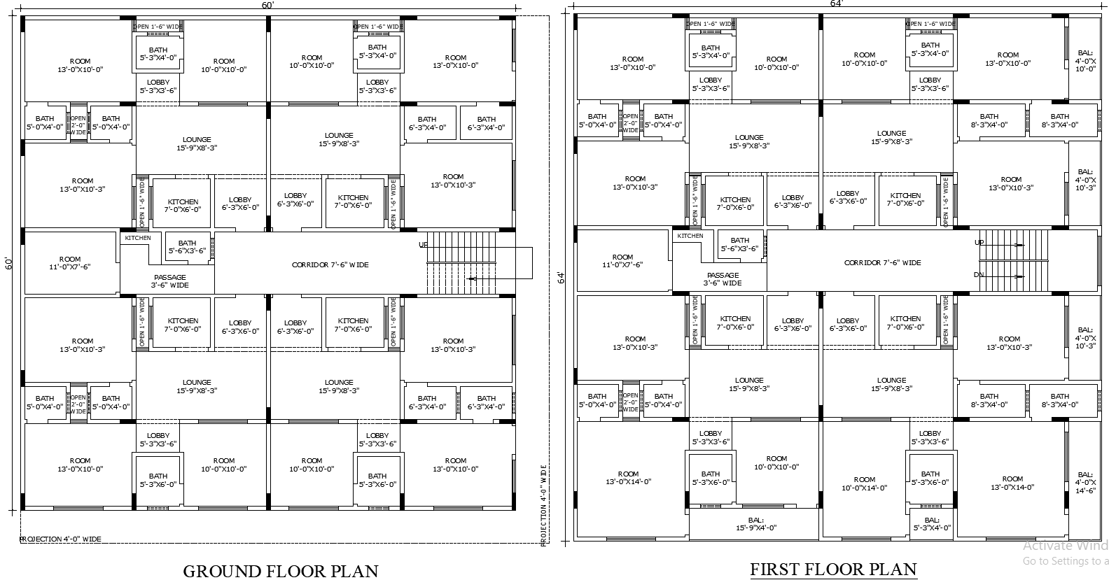 60x60 Multi-Unit Residential Floor Plan in AutoCAD Format
