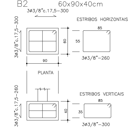60x90x40cm beam plan and cross section drawing is given in this CAD model