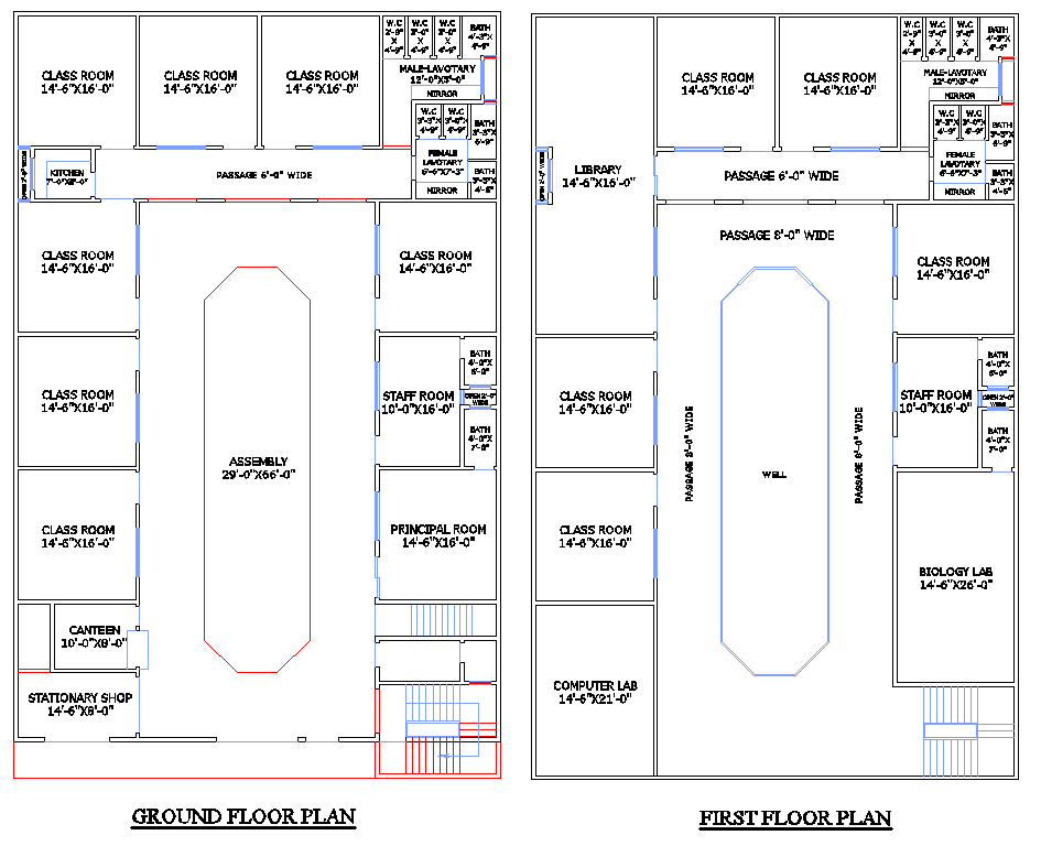 School building layout AutoCAD File 60x94-6 with labs