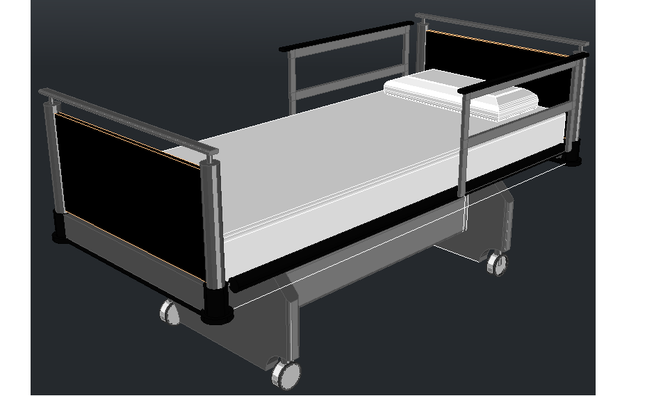 3D Hospital Bed Design DWG with Furniture Detail and Structural Layout