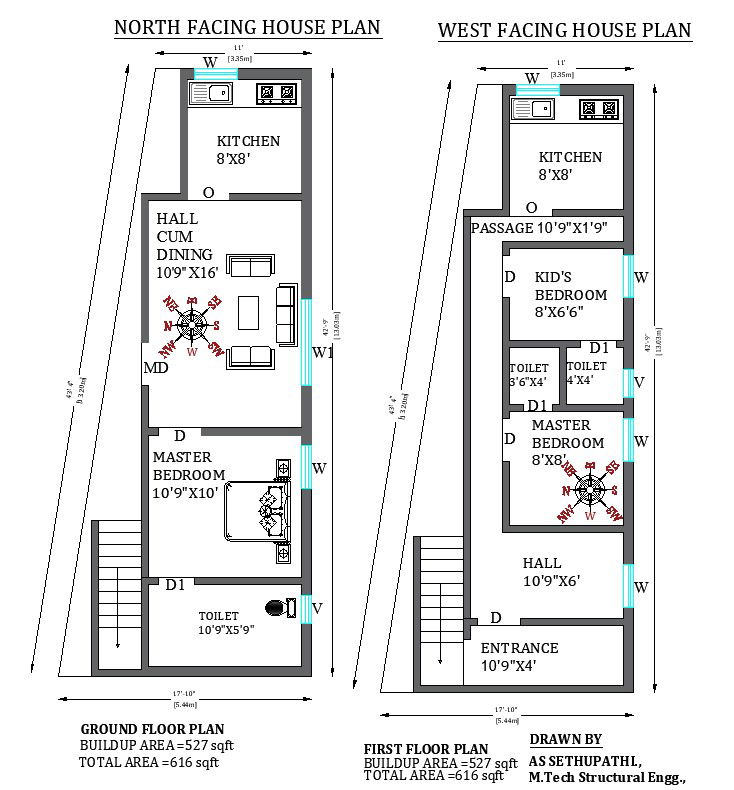 616 Sqft G+1 Small house plan. Download the free 2D Autocad drawing file.