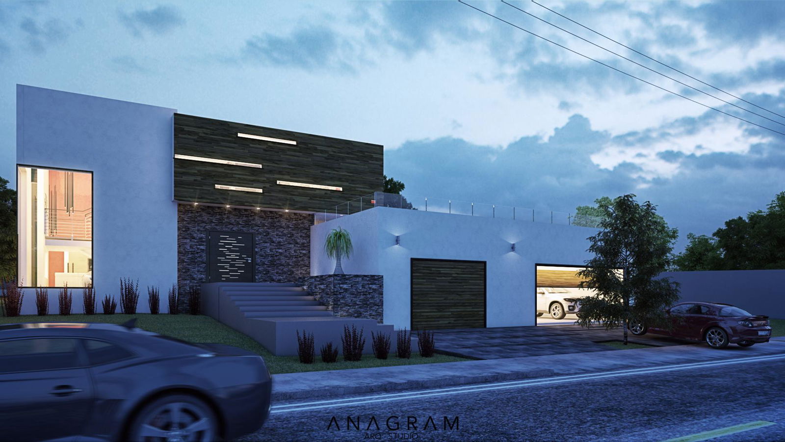 Modern residence house 3D design with exterior and interior views