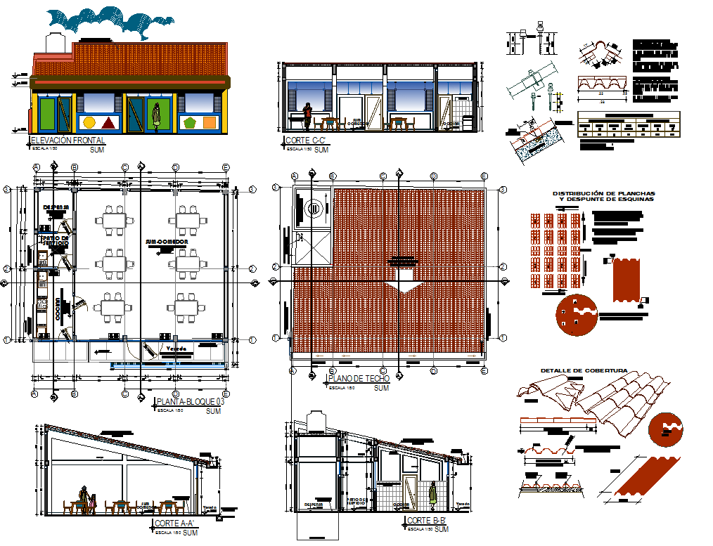 Restaurant CAD Layout with 12m Dining Block and Complete Design Plans