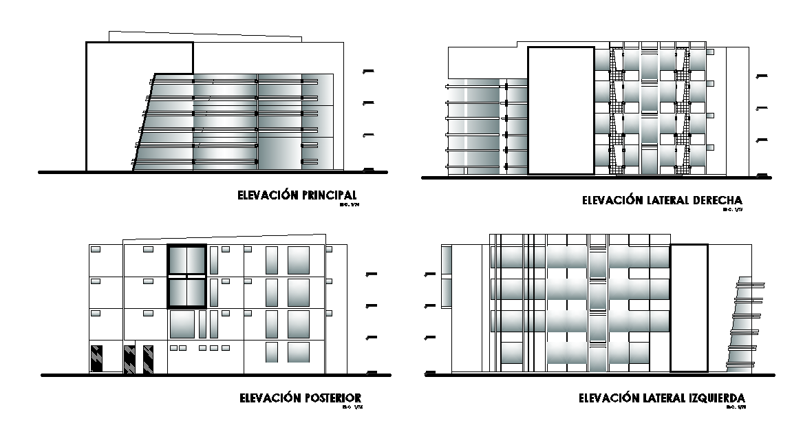 625 Square Meter Hotel Building Elevation Design Download DWG File