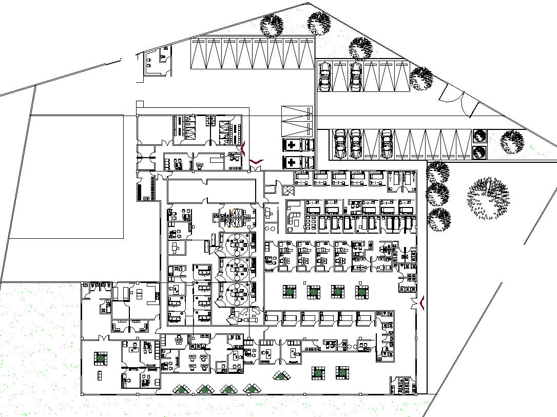 Hospital AutoCAD DWG Layout with Furniture Arrangement and Floor Plan