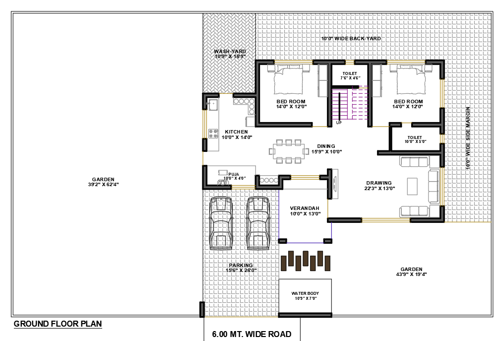 62'X98' Ground Floor House Plan Drawing DWG File