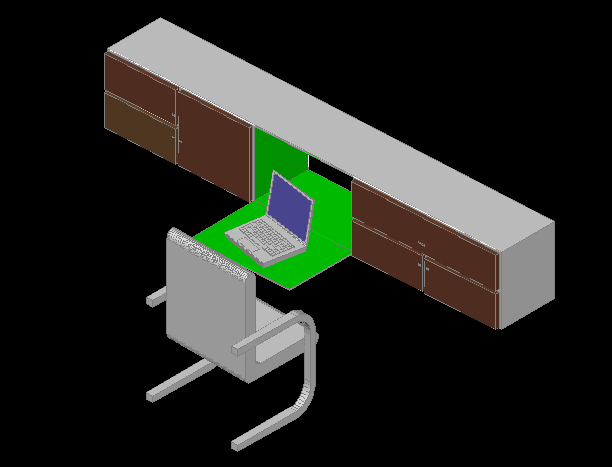Modern Desk Table 3D CAD Drawing with Office Chair Design Layout