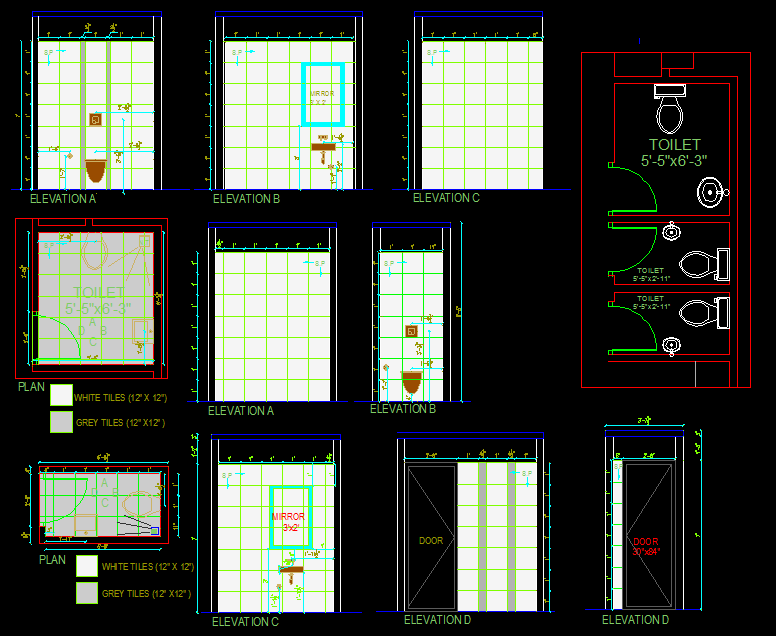 Bathroom Detailed DWG Design with 2D Layout for Interior Projects
