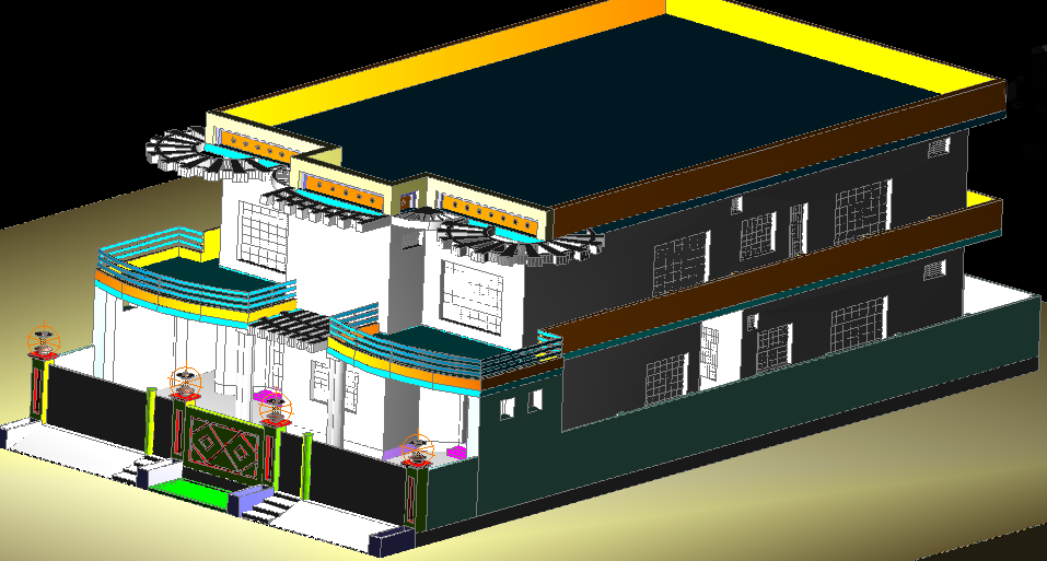 3D Modern Bungalow AutoCAD DWG with Complete Architectural View