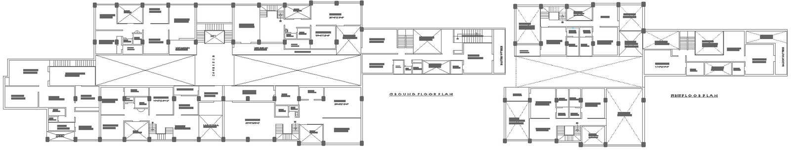 63.43m x 23.19m Apartment Ground and First Floor House Plan Design AutoCAD DWG File