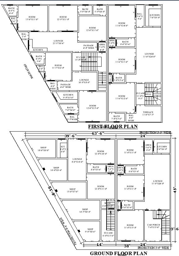 63×45 Mixed-Use commercial Building Plan in AutoCAD File