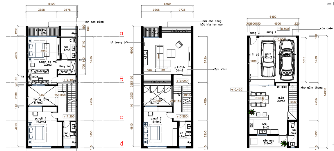 6400x14000mm architecture house plan AutoCAD drawing