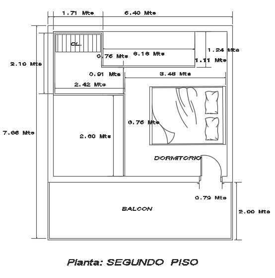 Second Floor Plan of 640x860cm Two-Story House in CAD File