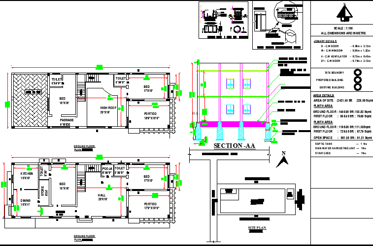 64'X22' North facing G+1 House Plan as per vastu Shastra. Download Autocad Drawing file and PDF file.