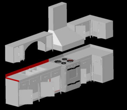 3d Kitchen Interior CAD Design with Rendered Layout Download