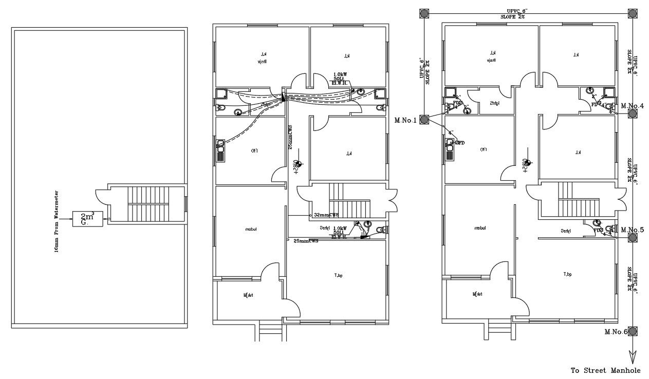 65 By 26 Feet House Plumbing Layout Plan DWG File