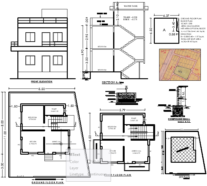 6.5mx5.79m Architectural House Design CAD Plan with Elevation Section