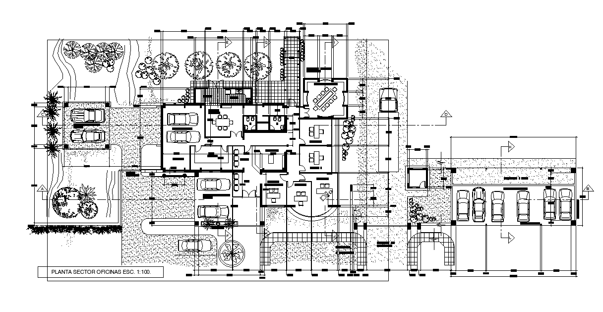 65x30m office plan is given in this Autocad drawing file. Download now.