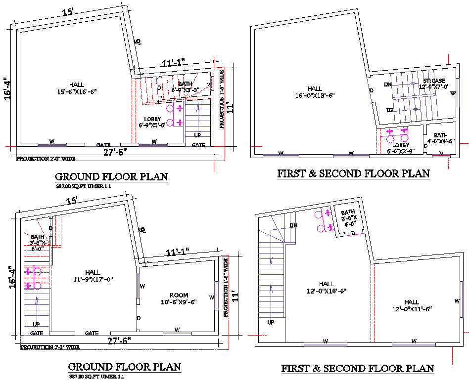 66x34 Commercial Building Double Floor Plan DWG Design