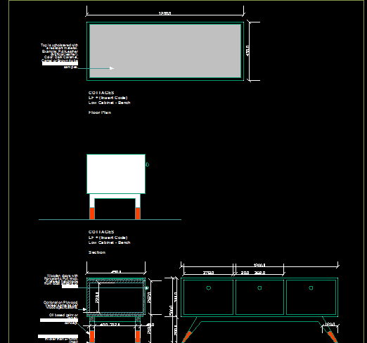 Luggage Bench 2D CAD Drawing for Furniture Layout Design in DWG File