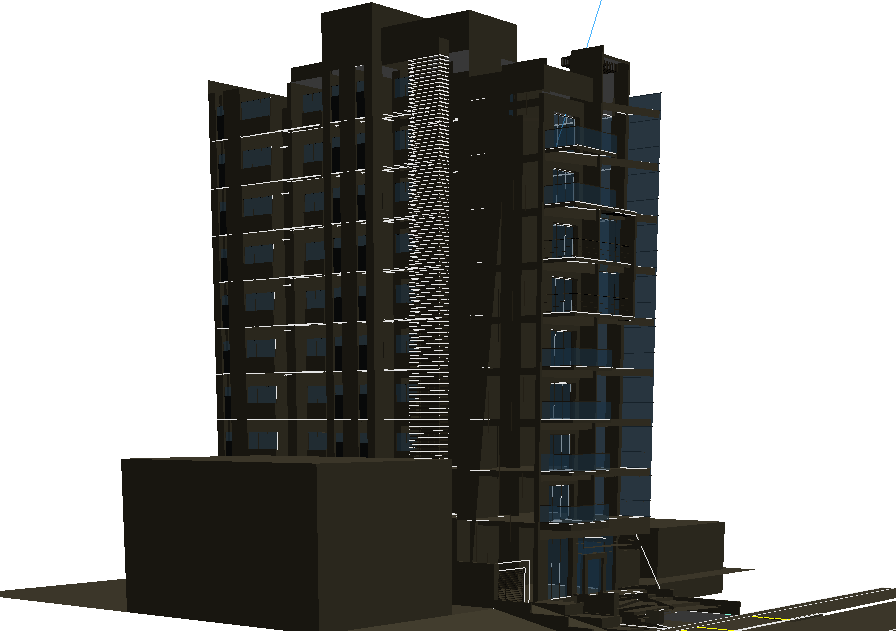3D Apartment Building DWG Design with Rendered and Structural View.