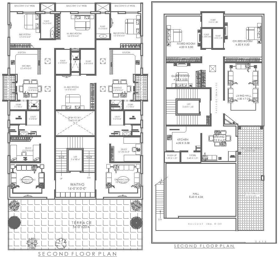 67.5ft x 98.2ft 2 Different Second Floor House Plan Layout | AutoCAD DWG