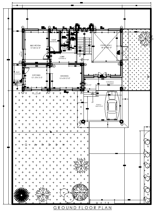 67.6ftx95ft Ground Floor House Plan Layout in DWG File