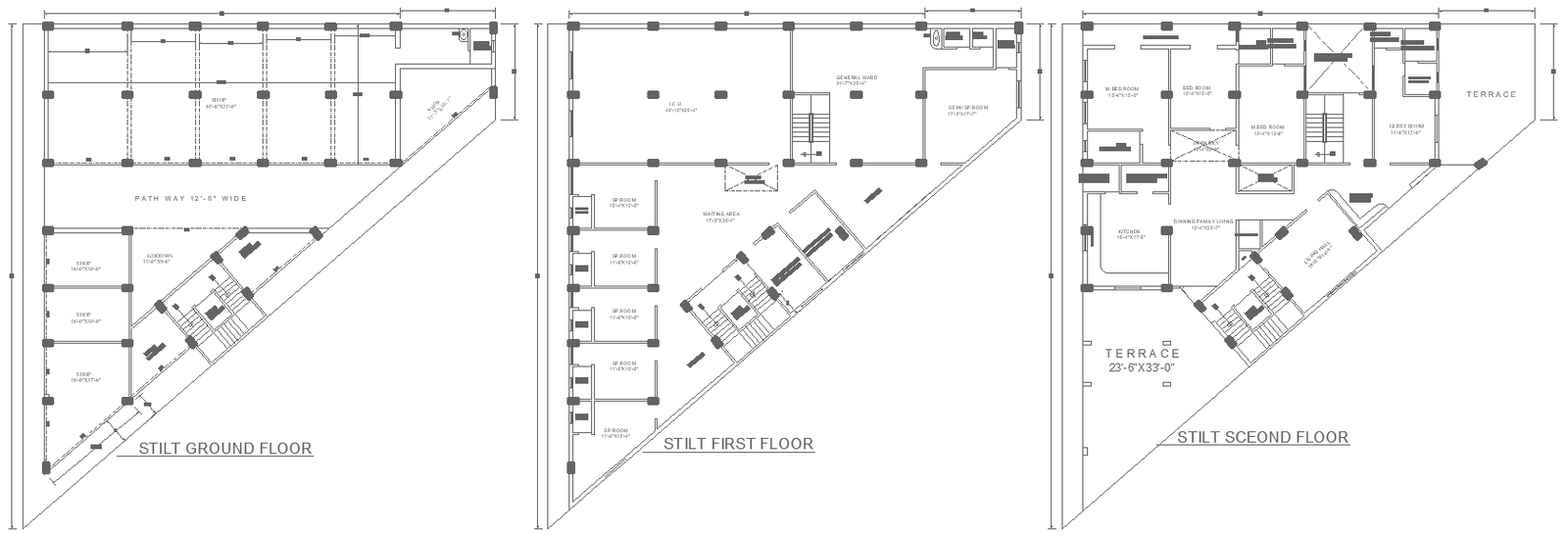 67x95 Feet 4BHK House with Hospital and Shop Layout Plan