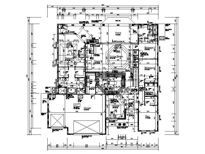 68’x72’ luxury house plan is given in this Autocad drawing file. Download the Autocad file,