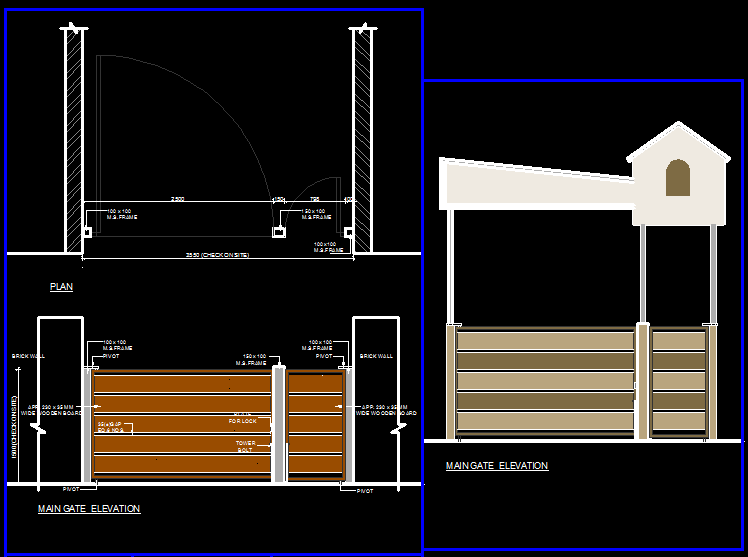 Main Gate CAD Drawing with Plan and Front Elevation Design File