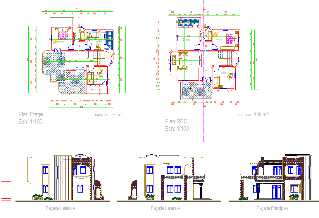 Two Floor Sweet Home Plan with 108m2 Ground and 83m2 First Level