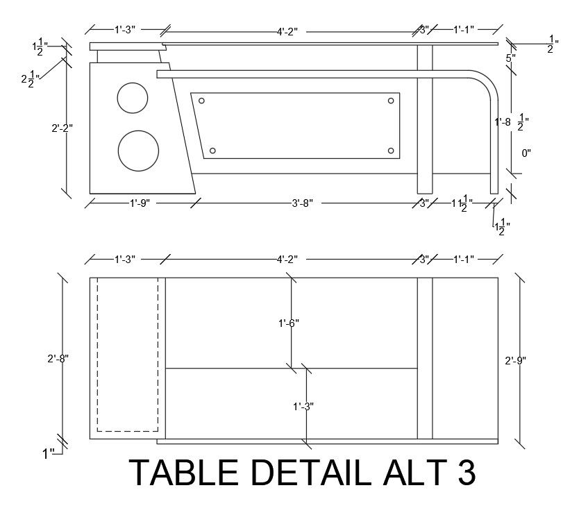 6ft9in x 2ft9in Office Table Plan AutoCAD Drawing DWG File