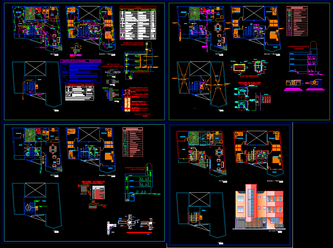 Modern House AutoCAD DWG File with Floor Plans and Elevation Views
