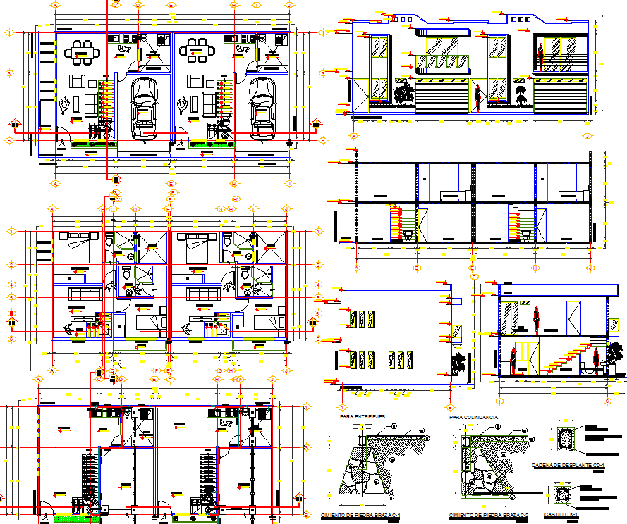 Twin House AutoCAD Plan with Sections and Elevation Layout DWG file