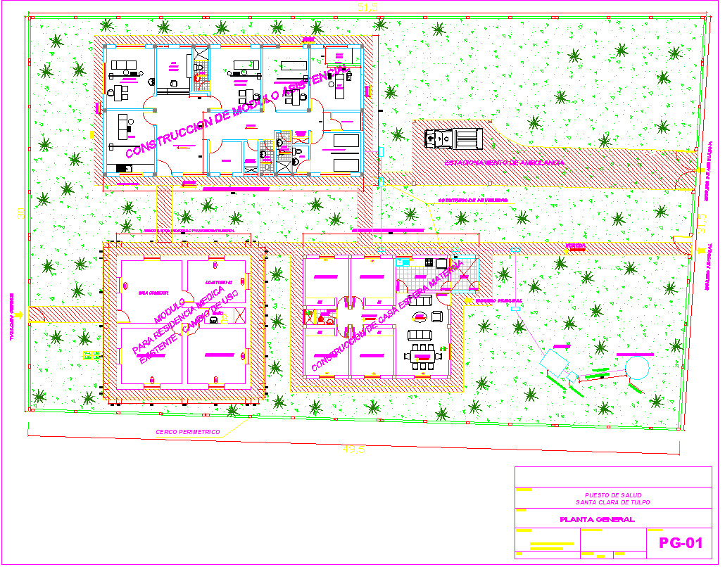 Office Design DWG CAD with 51m by 49m Modular Workspace Layout