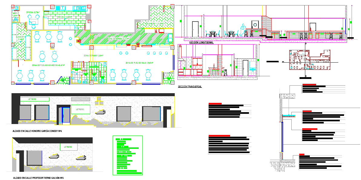 Coffee Shop Detail in AutoCAD with Interior Layout and Sections